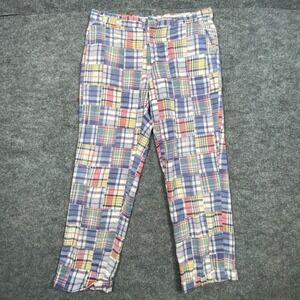 Orvis Mens Patchwork Madras Plaid Pants 38 Multi Color Cotton Made USA Vintage